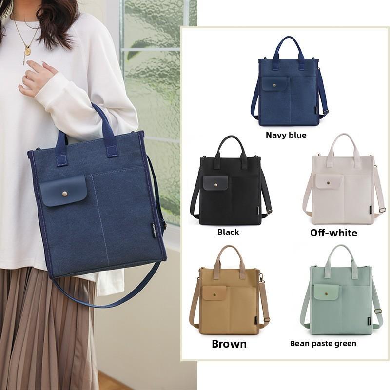 Canvas Shoulder Bag For Women With Zipper Pockets Casual Street Style For Daily Use
