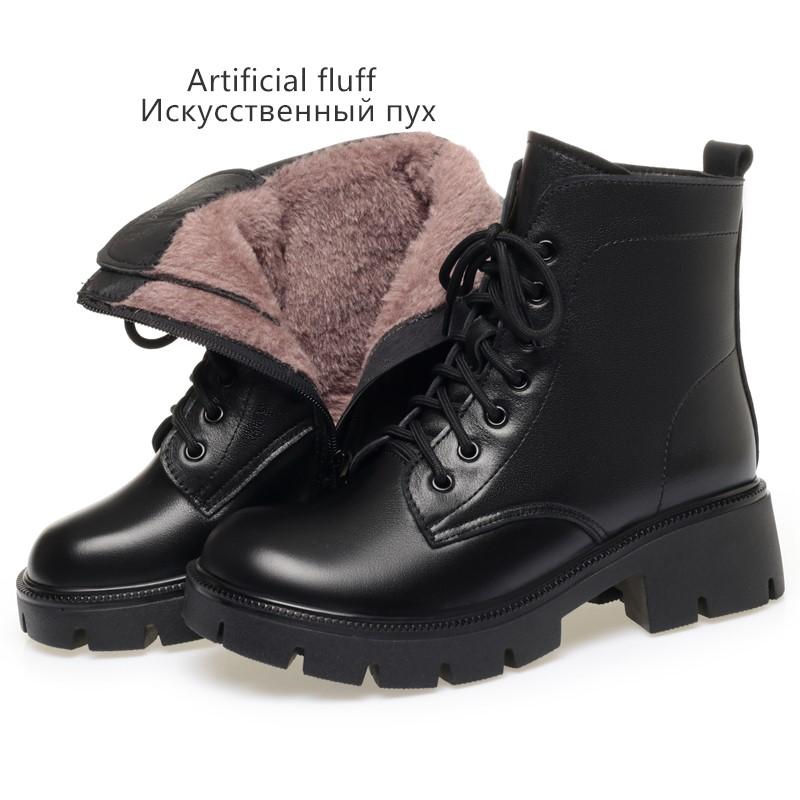 Модные женские зимние ботинки из натуральной кожи 2025 Новые Теплые женские сноубутсы из натуральной шерсти Большой размер Британский стиль Женские ботинки