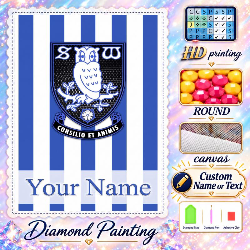 Sheffield Wednesday 5D DIY Diamond Painting Custom Name Text, Full Drill Rhinestone Mosaic Art Home Gift