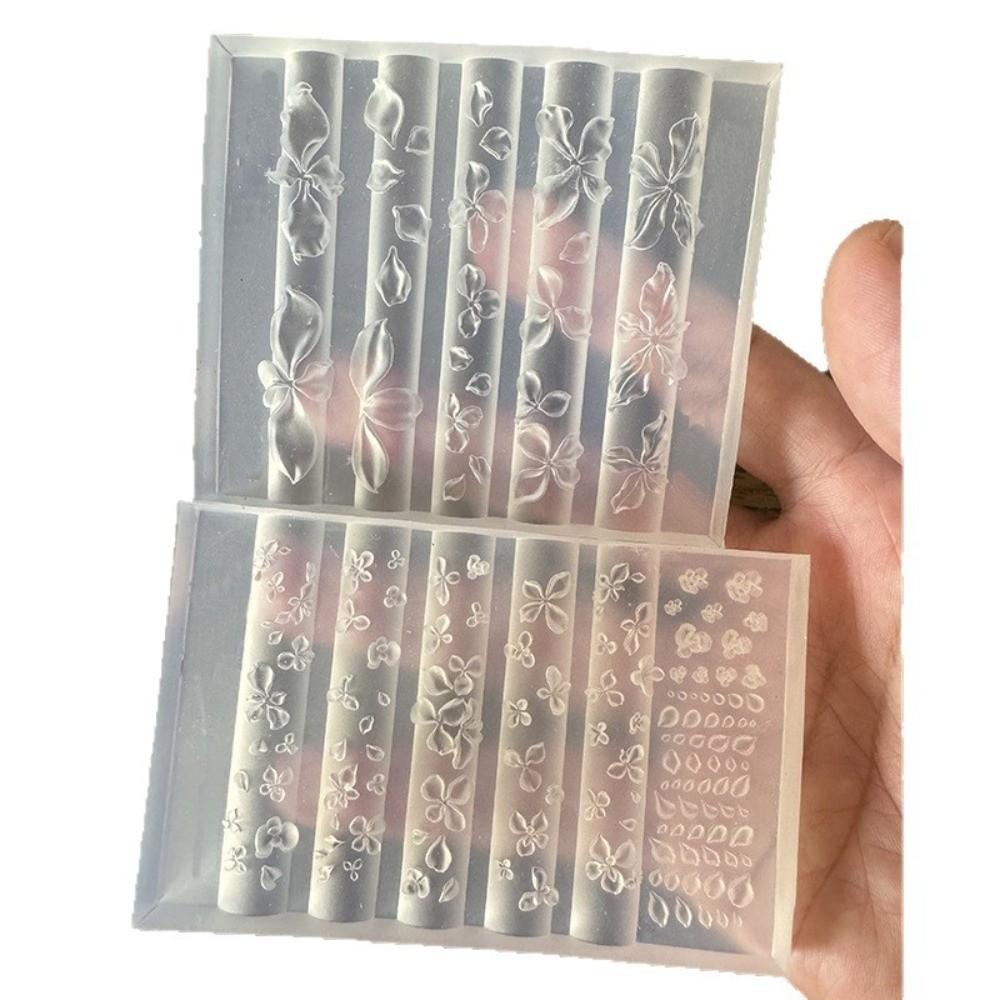 Ice Flower Nail Art Carving Template Transparent 3D Relief Nail Mold Press on Nail