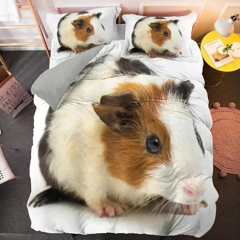 New Guinea Pig Bedding Set Cute Mouse 3D Duvet Cover Animal Comforter Cover for Kids Teen Soft Twin Polyester Quilt Cover