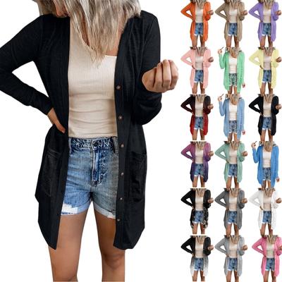 Женский легкий кардиган с открытым передом и длинными рукавами на пуговицах, свободная верхняя одежда