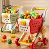 Kids Shopping Cart Toy with Play Food Fruit Vegetable Dessert Shop Accessories 27pcs Pretend Play Grocery Store Set for Kids Baby Shopping Cart