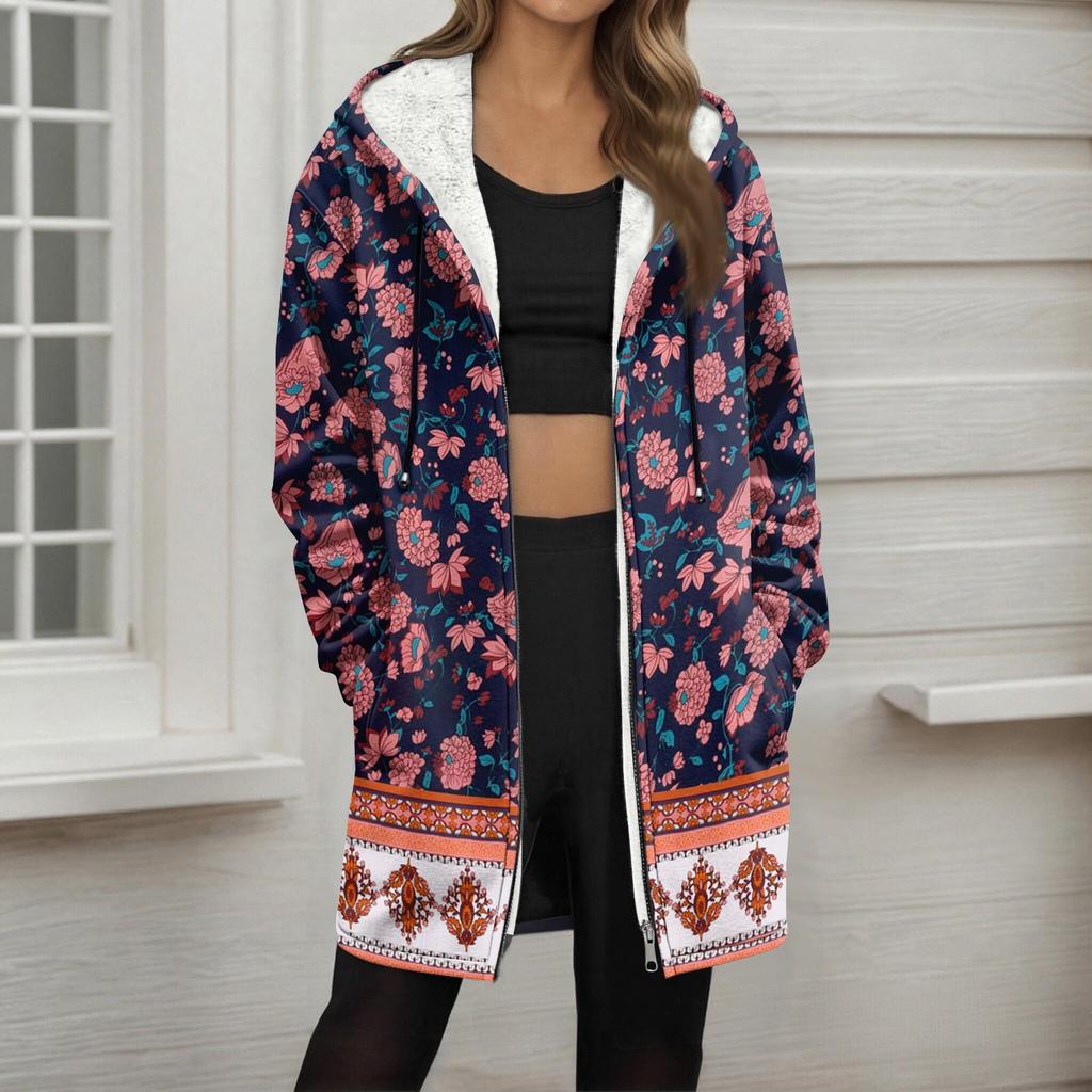 Женская модная флисовая куртка-худи свободного кроя на молнии с градиентным принтом