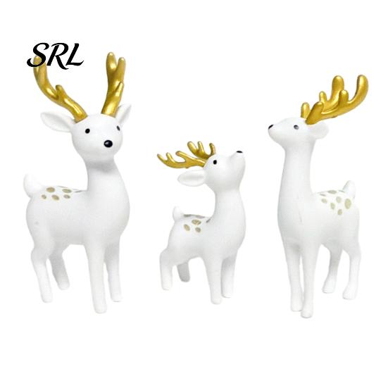 Deer Figurine for Home Decor 3 Pcs Mini Figurines, Cute Woodland Animal Decoration, Miniature Decorative Potted Plants Reindeer Statues Fairy Gardens,