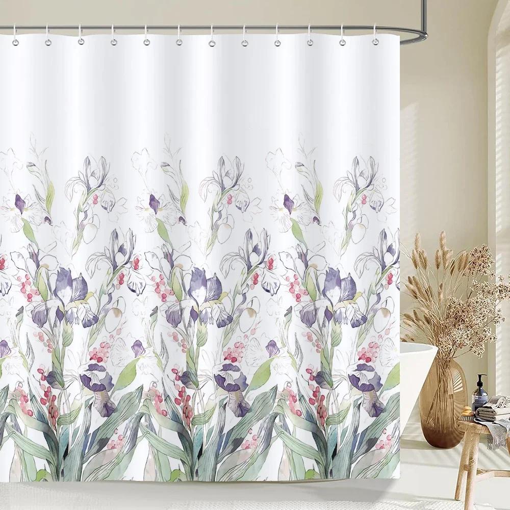 Акварельные Листья Цветочная Шторка для Душа 180 см * 180 см с Крючками, Водонепроницаемая Шторка для Душа, Шторки для Душа для Ванной