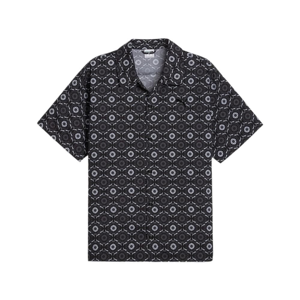 Puma Classics New Prep All-Over Print Fashion Versatile Soft Skin-Friendly Short Sleeve Shirt Unisex Shirts Black 627873-01