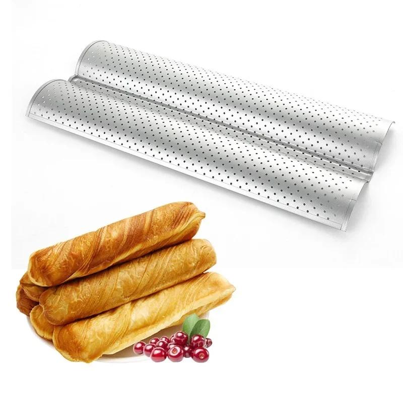 14.96x6.98x1.1 Inches 2 Waves French Bread Baking Tray Mold Loaf Tin Non-Stick Baguette Mould Cake Pan Pastry Tools