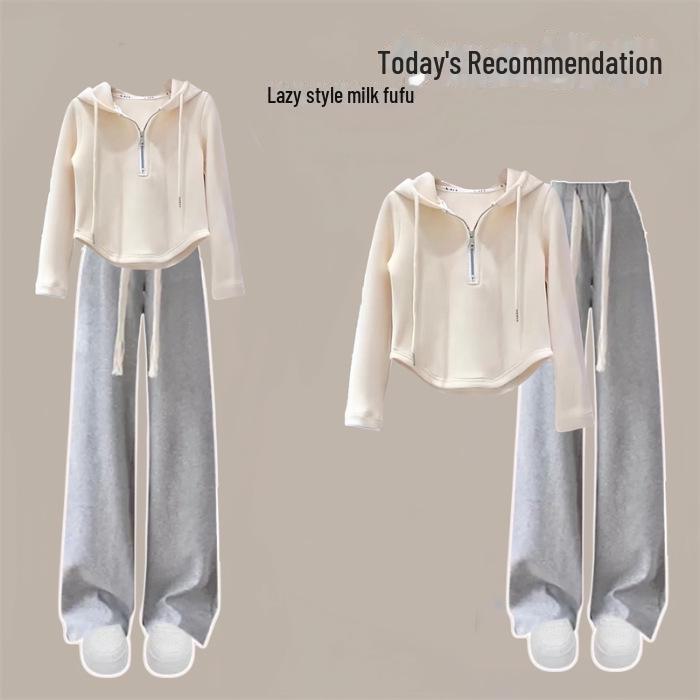 Корейский свободный осенний костюм-двойка для девочек: Однотонный свитер и брюки