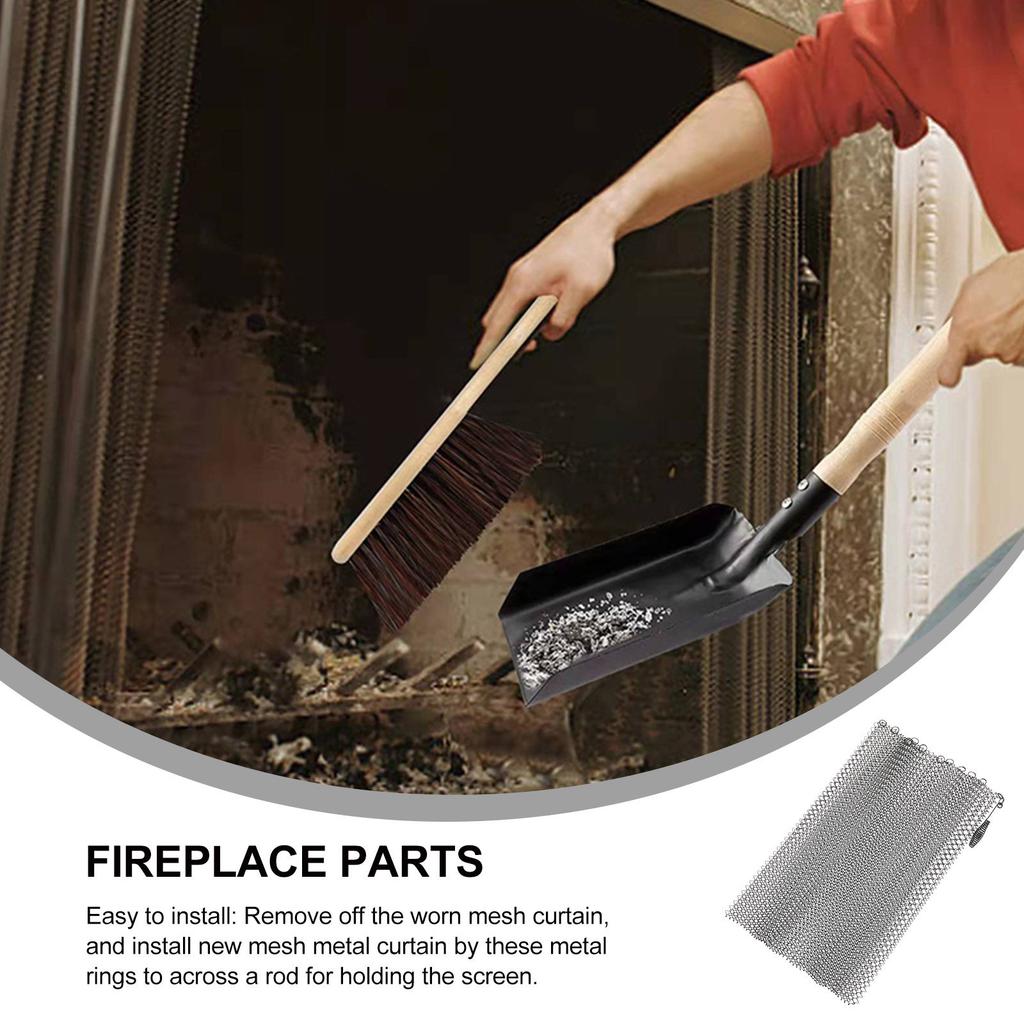2Pcs Fireplace Screen Panels Black Iron Mesh Curtains Spark Guard Protect Carpet Floor Hearth Mesh Screens Fireplace Screen
