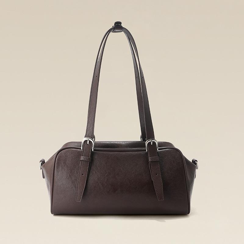 Bowling Bag Women's Fur Leather Bag Cowhide Yo Yo Casual Large Capacity Commuter Boston Portable Messenger Shoulder Bag