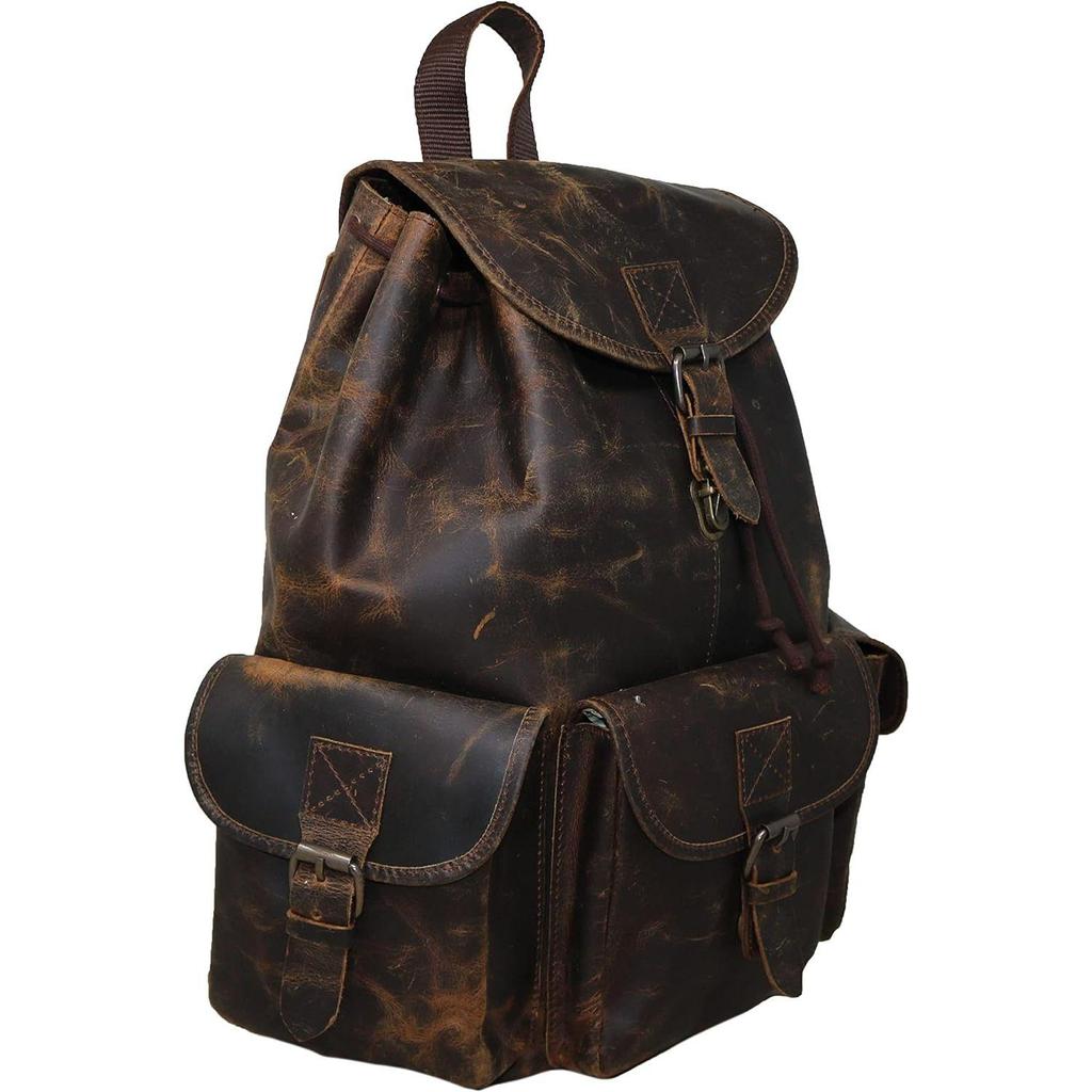 16" Brown Leather Backpack Vintage Rucksack Laptop Bag Water Resistant Casual Daypack College Bookbag Comfortable Lightweight