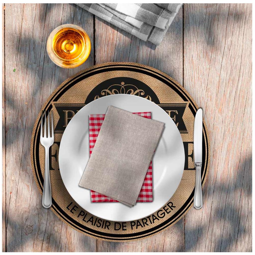 Les Trésors De Lily [A0667] — Подставка для столовых приборов из мешковины «Brasserie Familiale» бежево-черный — 38 см