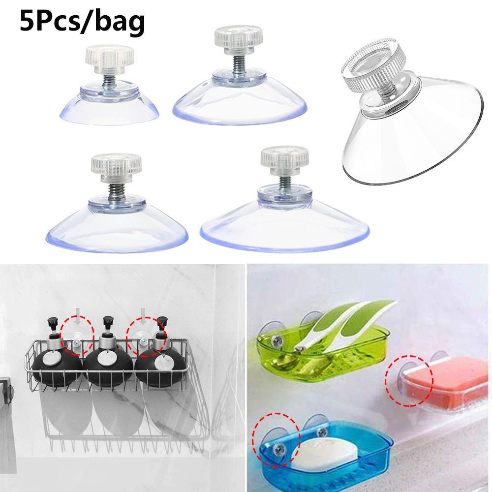 5Pcs Durable Bathroom Transparent Storage Hanger Screw Wall Rack Suckers Suction Cup With Knurled Nut Wall Hook