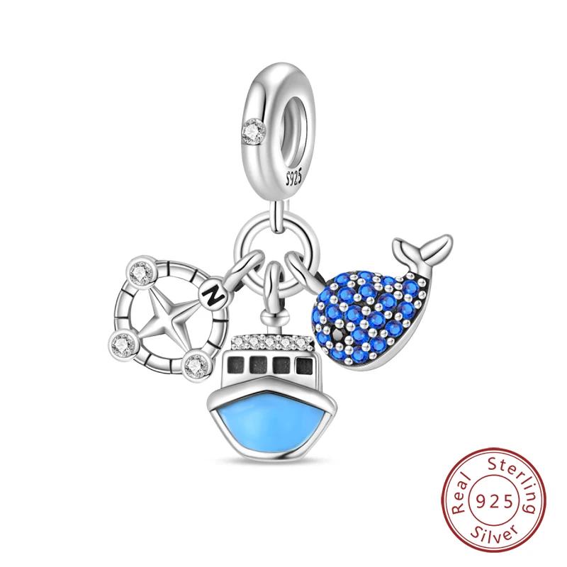 Copper Blue Ocean Ship Lighthouse Starfish Turtle Dolphin Charms Pendants Fit Bracelets Diy Jewelry Gifts