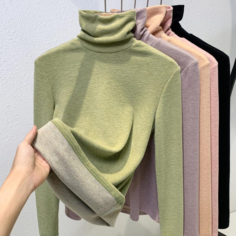 Базовая рубашка женская осенне-зимняя новая приталенная тонкая и теплая внутренняя водолазка с длинным рукавом темпераментный топ