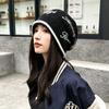 Letter Pattern Beanies for Women Vintage Print Baggy Hat Winter Autumn Warm Knitted Caps Outdoor Slouchy Hats