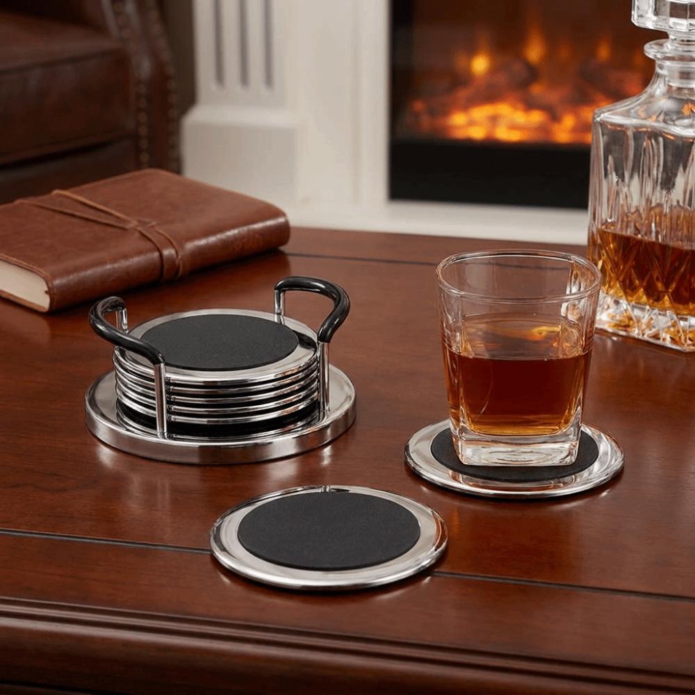 6PCS/SET Round Stainless Steel Coaster Minimalist Drink Pad Creative Insulation Cup Mat Bar