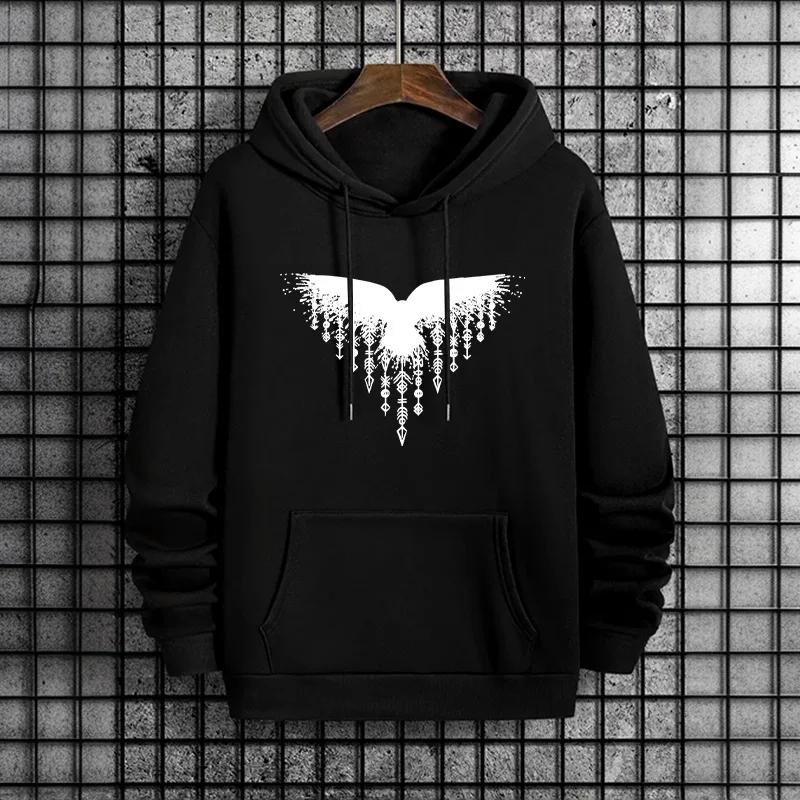 Raven Printed Mens Hoodie 2025 Urban Streetwear Fashion Hooded Sweatshirt Male Trendy Casual Street Style Autumn Winter Pullover