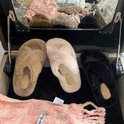 [Sheil Su Yinyin] Мелодия сердца ~ Корейские плюшевые тапочки с толстым дном и перекрестным ремнем, женская осенне-зимняя одежда