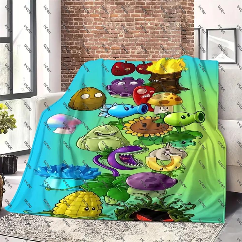 P-Plants Vs Z-Zombi Printed Fleece Throw Blanket Contemporary Style All-Season Multi-Purpose Gift Sofa Travel Office Warmth New