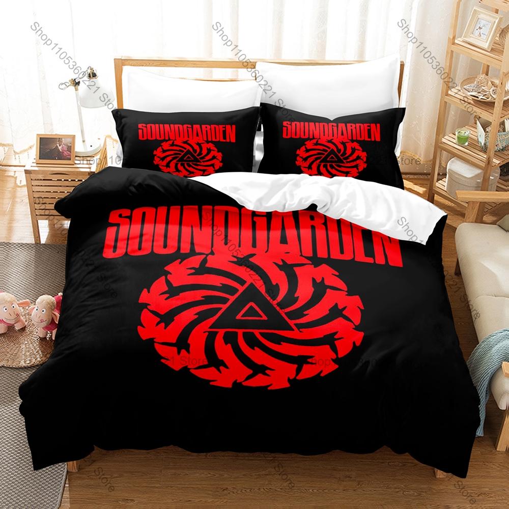 Rock Band Soundgarden Bedding Set, Duvet Cover & 2 Pillowcases, Classic Band Pattern Breathable Fabric All Season Use