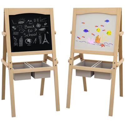 Children's Easel Board Double-sided Whiteboard Chalk Blackboard Paper Roll 58 X 50.5 X 109 Cm Natural