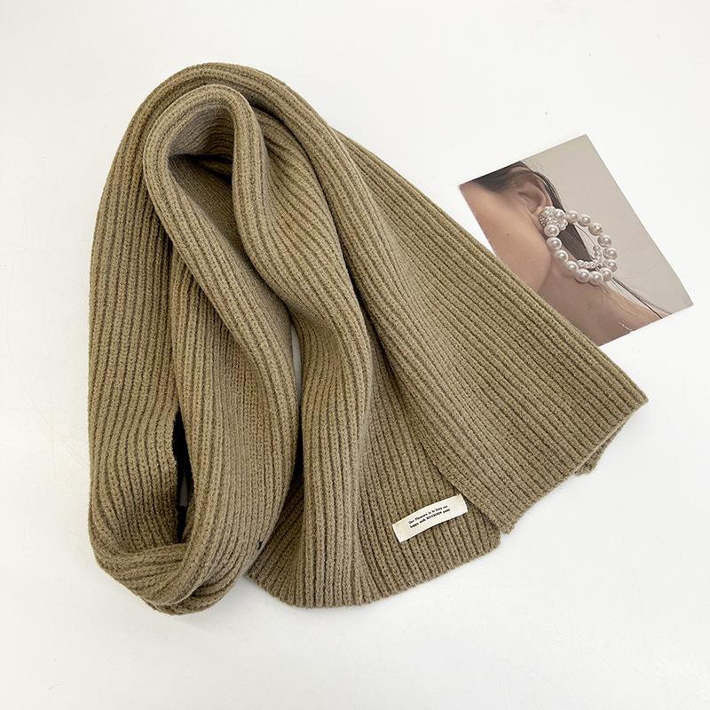 Korean ins solid color labeling wool scarf women winter warm versatile student couple Internet celebrity knitted scarf tide