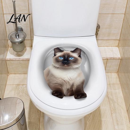 Durable Toilet Lid Decals 3D Cartoon Cat Stickers, Waterproof Cute Animal Fun Seat Stickers Sticker, Self-Adhesive Bathroom Wall Decor Decorative for