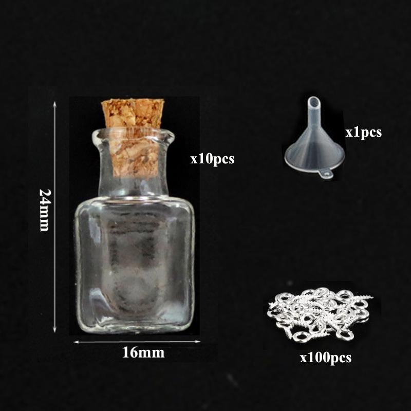 5-10pcs Small Mini Glass Bottles Jars with Cork Stoppers, 100pcs Eye Screws and 1pcs Small Funnels DIY Jewelry Making