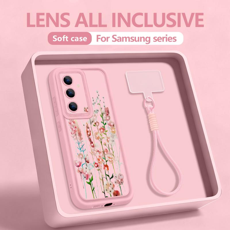 Чехол с цветочным узором подсолнуха и ремешком для руки для Samsung S26 S25 Ultra S24 FE S23 Plus S22 S21 A15 A16 A17 A35 A36 A37 A54 A55 A56 A57 5G Защитный бампер