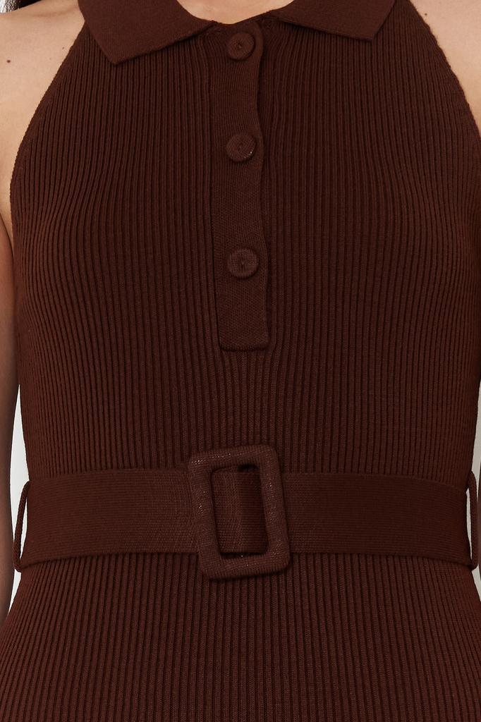 Women's Fashion New Dress Green Plain Belt Detailed