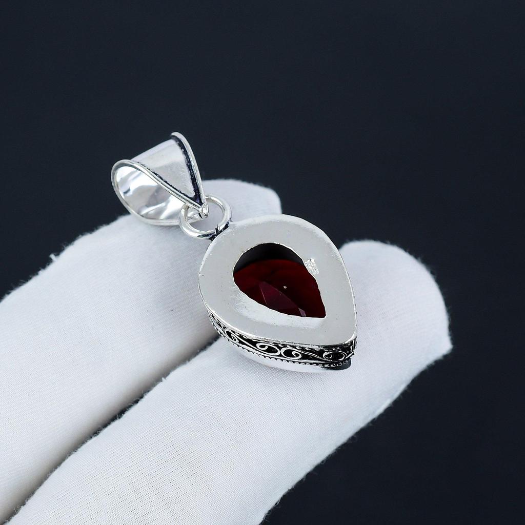 Уникальный серебряный кулон с красным гранатом и драгоценным камнем из стерлингового серебра 925 пробы — дизайн груши ручной работы, повседневное украшение в подарок на день рождения