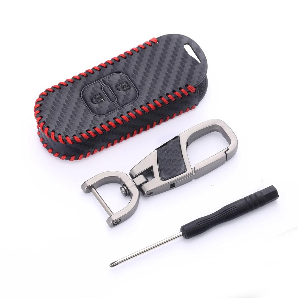 Hand Sewing Carbon Fiber Style Leather Car Key Case Covers for Mazda 2/3/5/6/8 MX/MX5 CX-3/-5/-7/-9Remote Keychain Bag Accessory