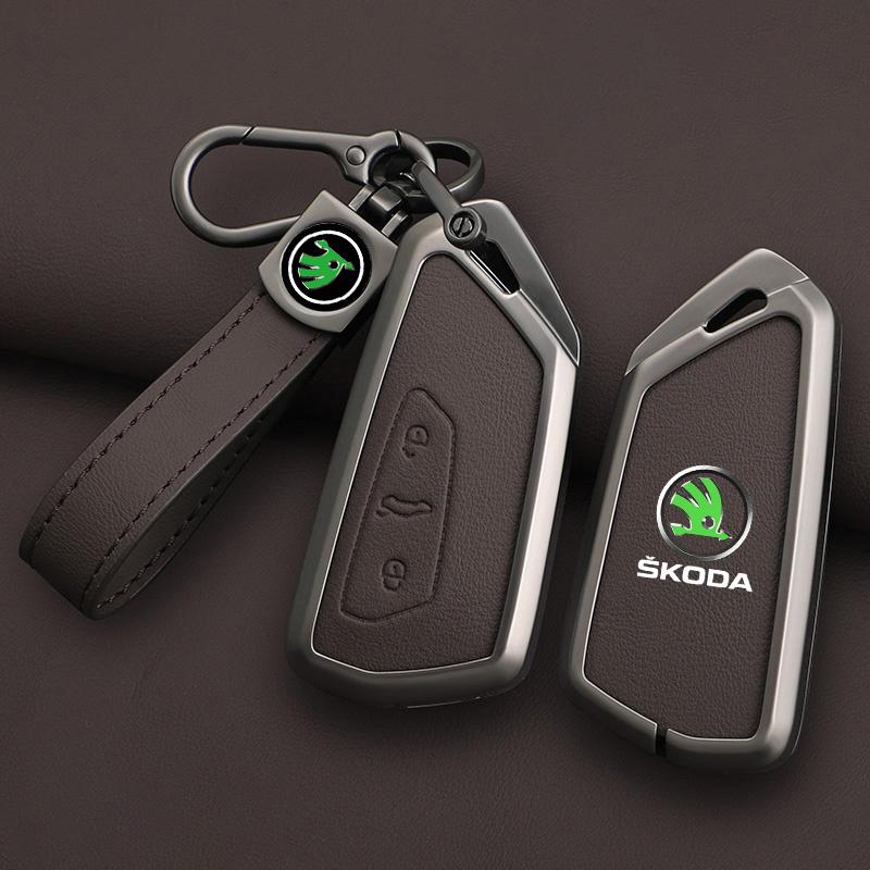 Leather Car Remote Key Case Full Cover Protector Holder Shell Fob For Skoda Superb A7 Kodiaq Octavia A7 A8 Keychain Accessories HJ1