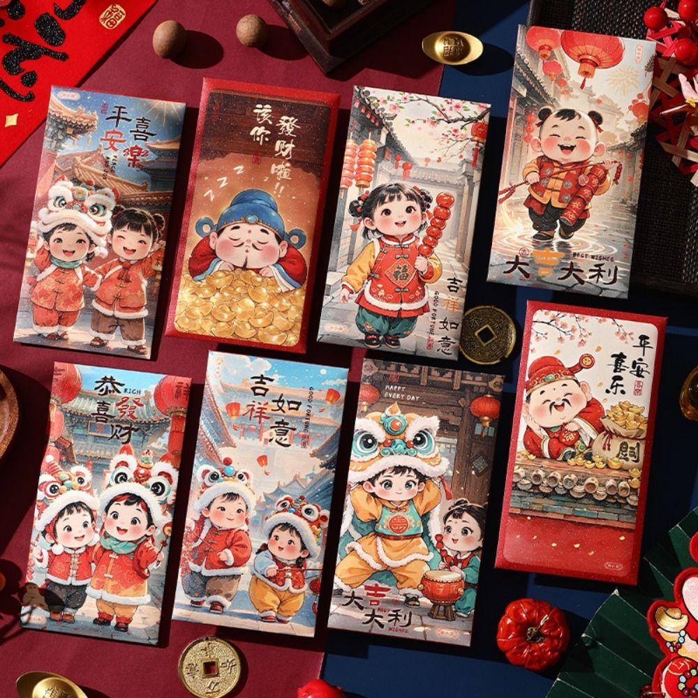 6pcs Traditional Children's Lucky Money Bag Chinese Style Good Lucky Red Packets Graduation