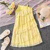 Girls' Fashionable Yellow Spaghetti-Strap Dress: Spring/Summer Children's Beach Vacation-Style Dress