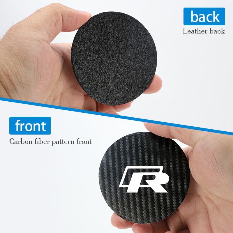 For VOLKSWAGEN VW 2Pcs Leather Coaster Anti-noise Water Cup Pad Cushion For Volkswagen R Touran Scirocco Passat Amarok T5 Phaeto