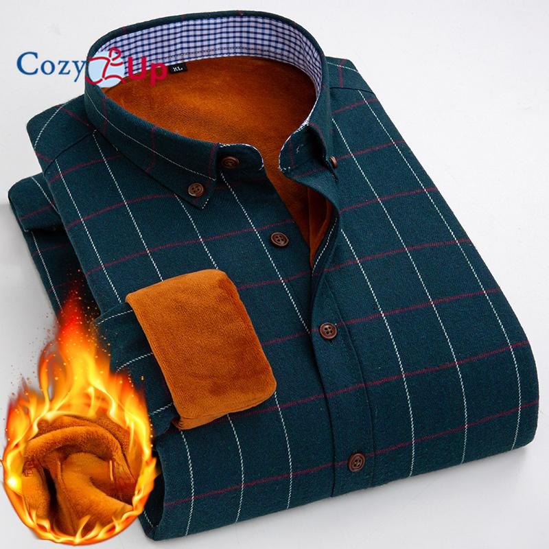 Cozy Up Men Fleece Shirt Autumn Winter Male Long Sleeve Plaid Shirt Thick Fleece Lined Soft Casual Flannel Warm Dress Shirt
