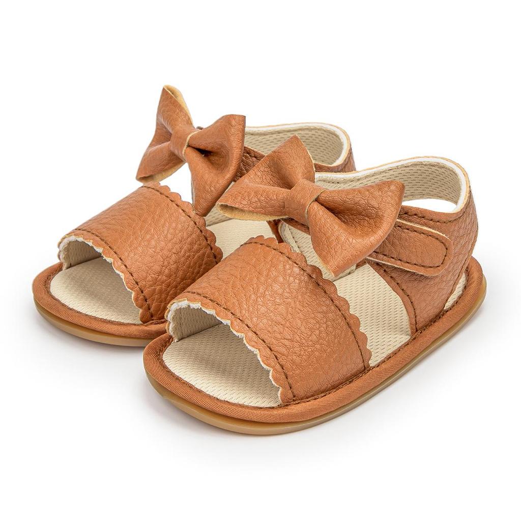 2025 Summer Bow PU Baby Girl Sandals - Korean Style Cute Solid Color Walker Shoes