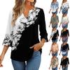 Топы с рукавом 3/4 для женщин Футболка Повседневная с расклешенными рукавами Принт Туника V-образный вырез Пуловер Блузка