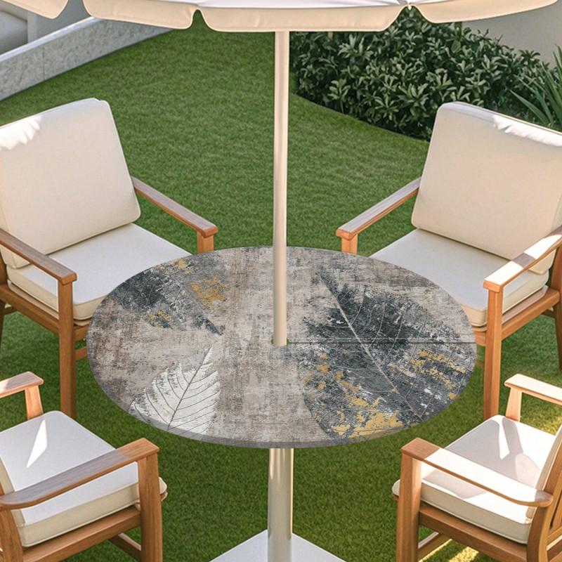 Outdoor Round Table Cover With Umbrella Hole Elastic Edge Waterproof Patio Dining Tablecloth Garden Terrace