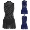 Womens Gymnastics Ballet Lyrical Dance Leotard Dress Rhinestone Embellished Mesh Skirt Dress Modern Contemporary Dance Costume