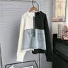 2025 Autumn Jacket Women Sweaters Coat Patchwork Wadded Coat Knitting Pockets Sweater