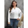 Женский свитер осень-зима больших размеров с полосатым воротником-поло в стиле пэчворк