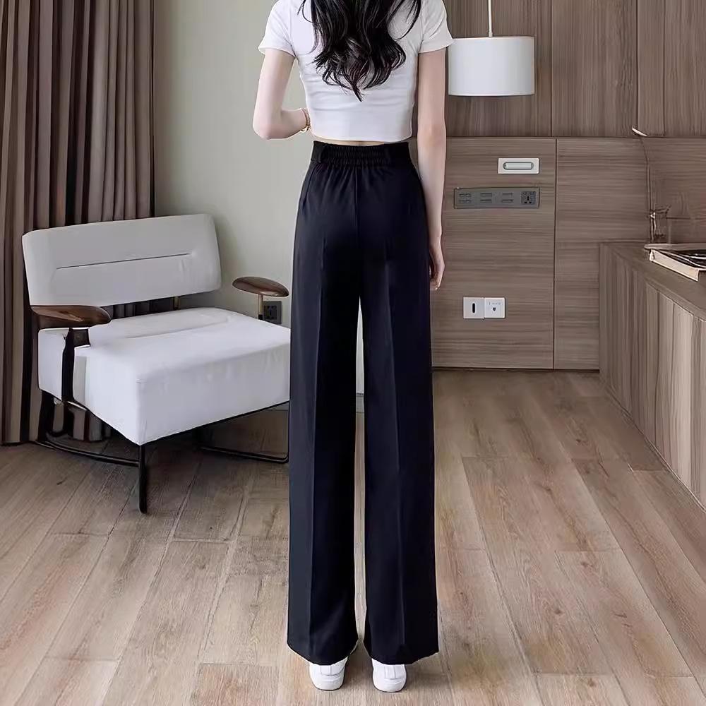 Весенние брюки с высокой талией и широкими штанинами 2024 года для миниатюрных женщин - элегантные брюки-драпировки