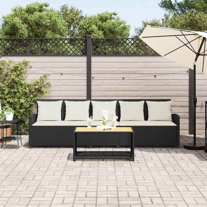 VidaXL Garden Sofa with Cushions 5 Seater Black Wicker, Outdoor Sofa, 5 Seater Garden Sofa, Sofa 4104111