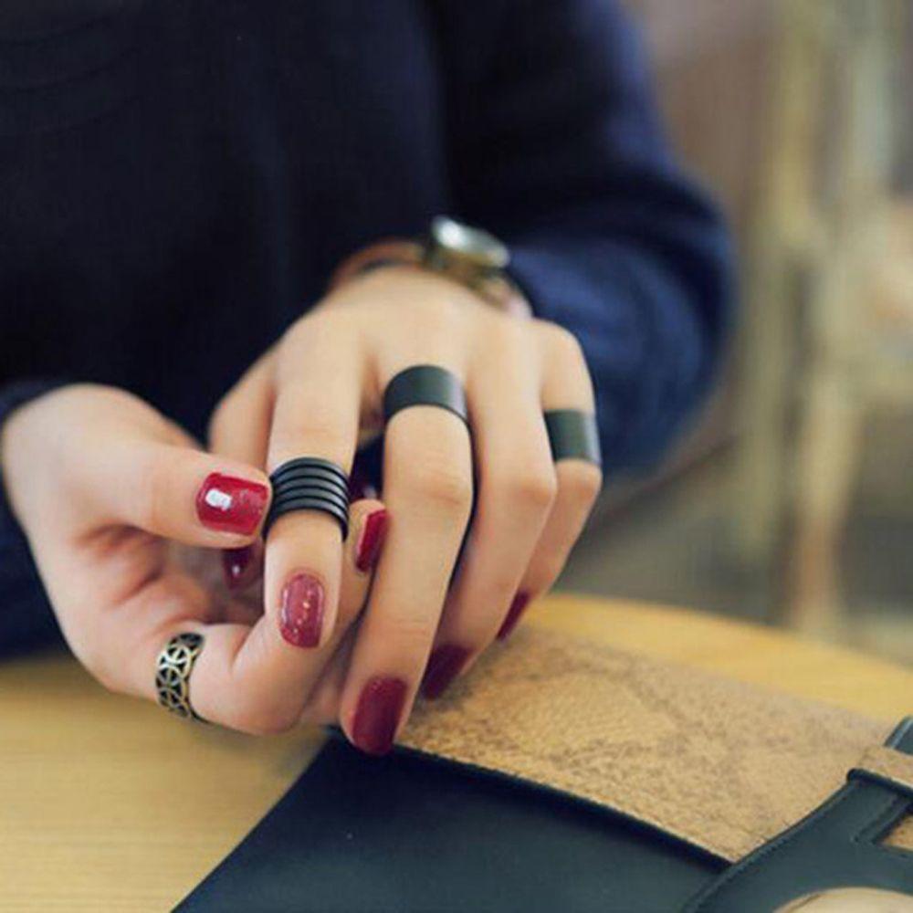 Trendy Finger Open Band Above Stack Ring Set Knuckle Ring Black Midi