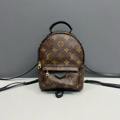[Б/У] Мини-рюкзак Palm Springs из коричневого канваса с покрытием и монограммой, с золотой фурнитурой - Очень хорошее состояние #L7MLM4
