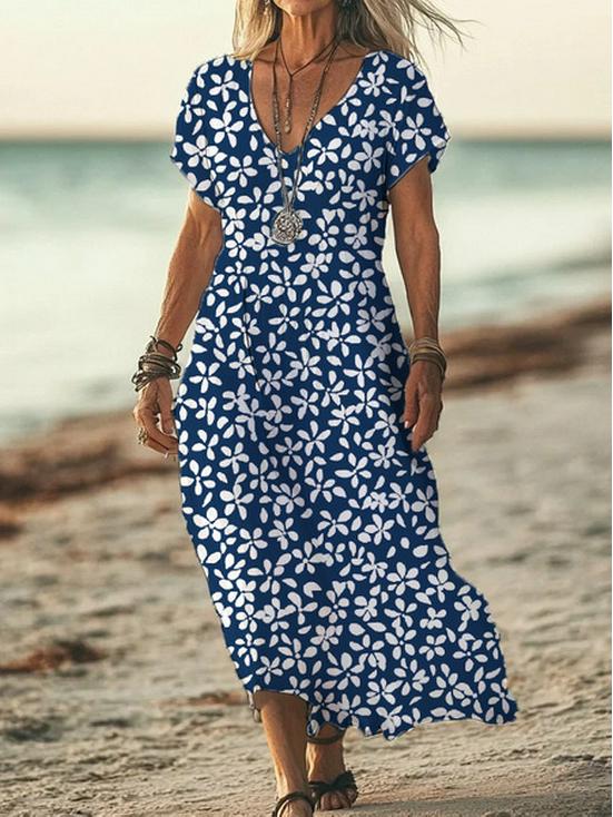 Bohemian Retro Print Raglan Sleeve Summer Maxi Dress